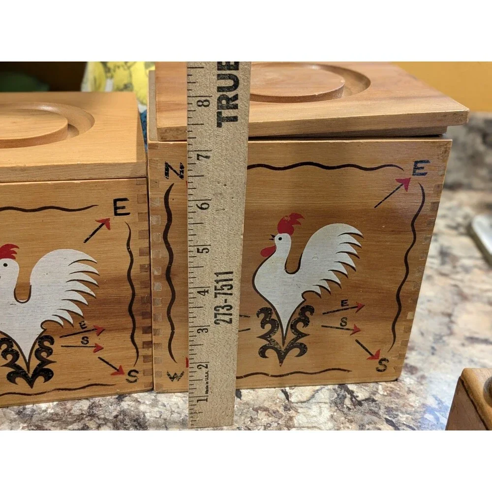 Rooster Weathervane Hand Painted Wood Canister Set Redbird Line Japan S + P